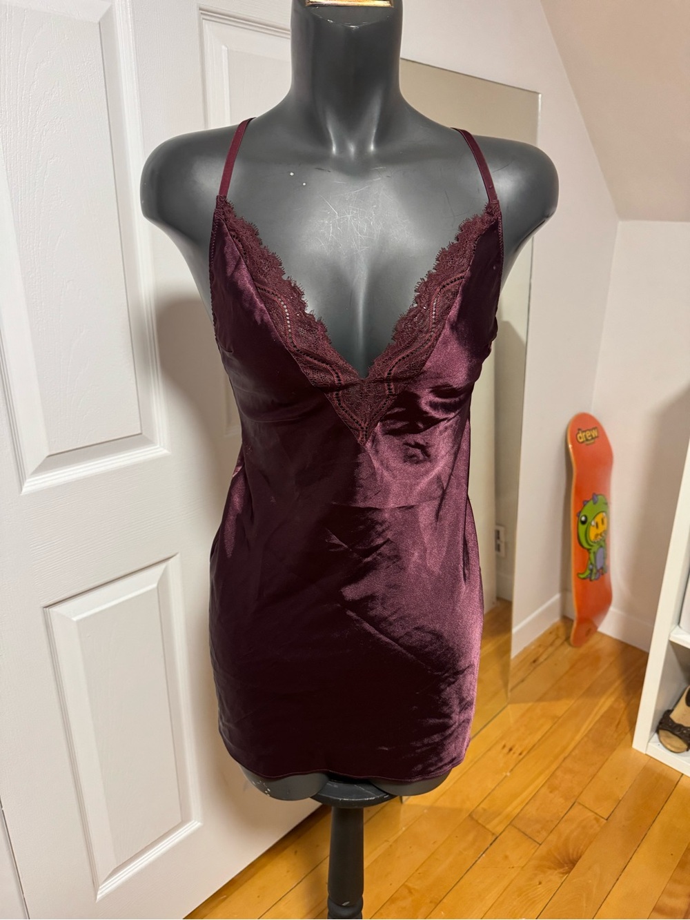 Silky Lace-Trim Chemise Slip in Deep Plum